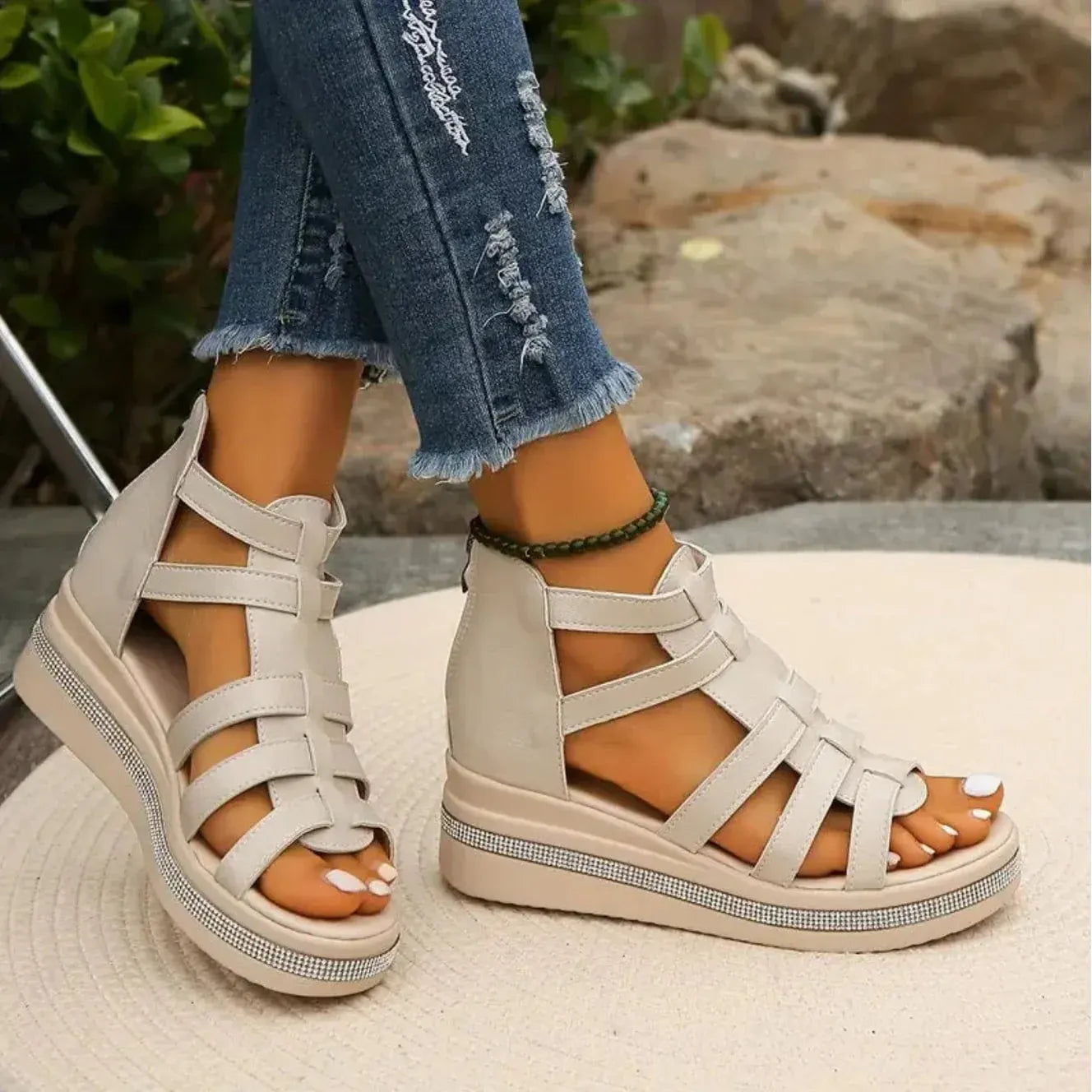 Women's Open Toe Wedge Platform Sandals with Adjustable Strap