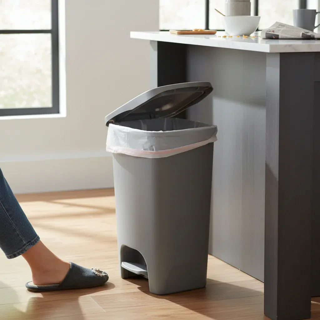13-Gallon White Kitchen Step Trash Can with Odor Protection Lid