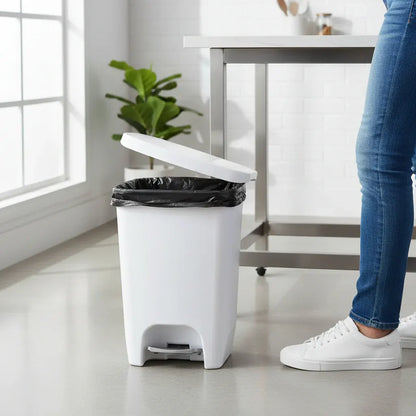 13-Gallon White Kitchen Step Trash Can with Odor Protection Lid