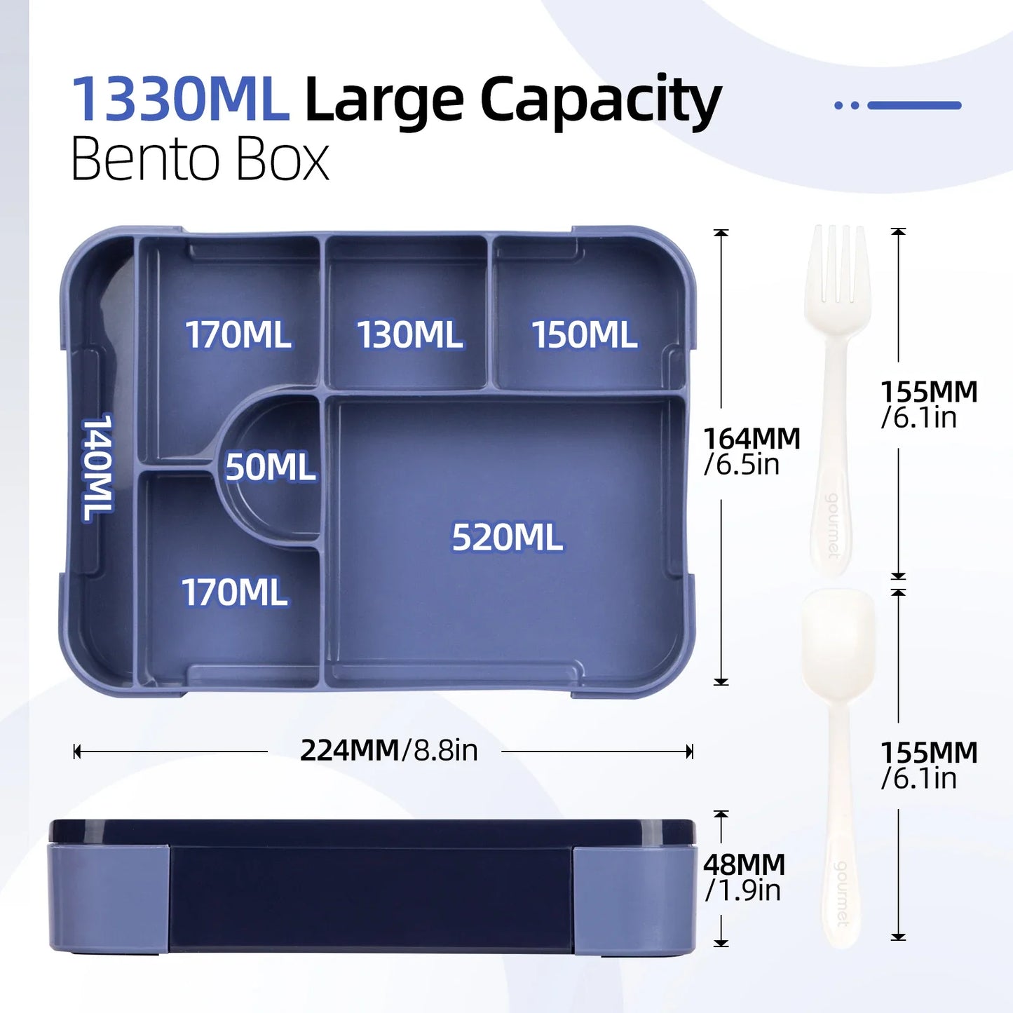 1330ml Large Capacity Leak-Proof Bento Lunch Box – Microwave-Safe Portable Food Container
