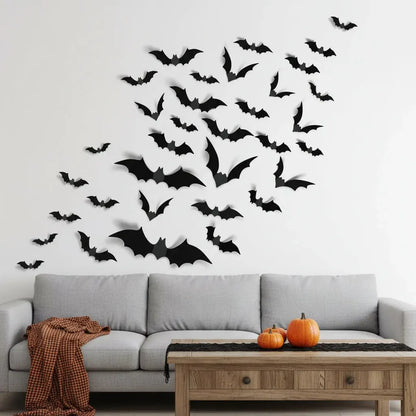3D Bat Wall Decal Set for Halloween Party Decor