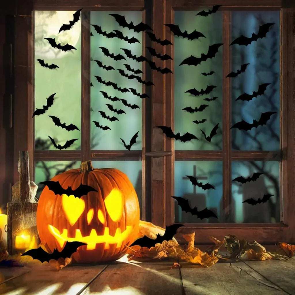 3D Bat Wall Decal Set for Halloween Party Decor