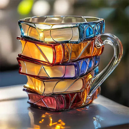 3D Book-Shaped Glass Coffee Mug - Literary Themed Novelty Gift Cup