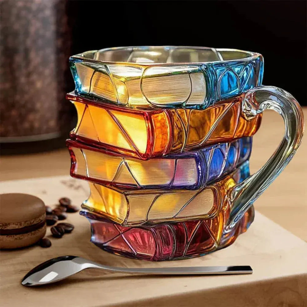 3D Book-Shaped Glass Coffee Mug - Literary Themed Novelty Gift Cup