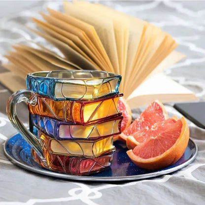 3D Book-Shaped Glass Coffee Mug - Literary Themed Novelty Gift Cup