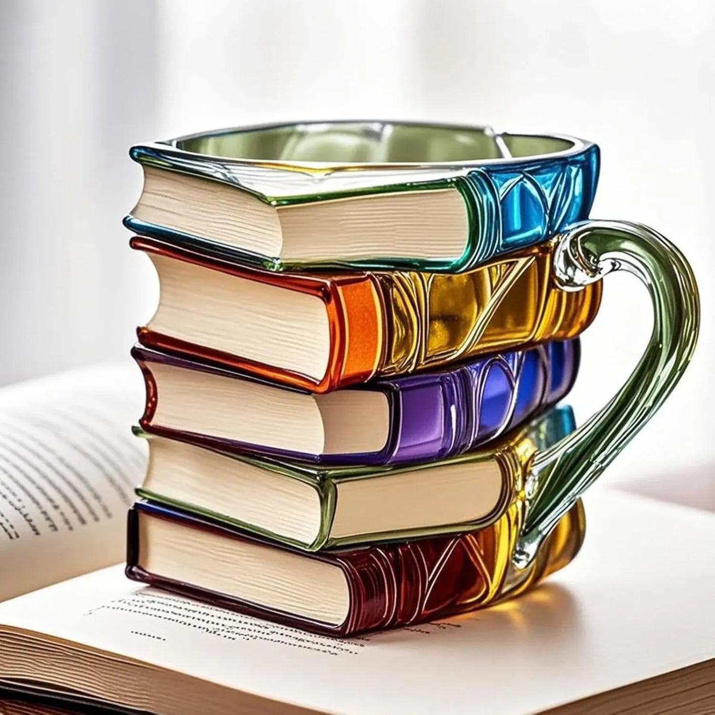 3D Book-Shaped Glass Coffee Mug - Literary Themed Novelty Gift Cup