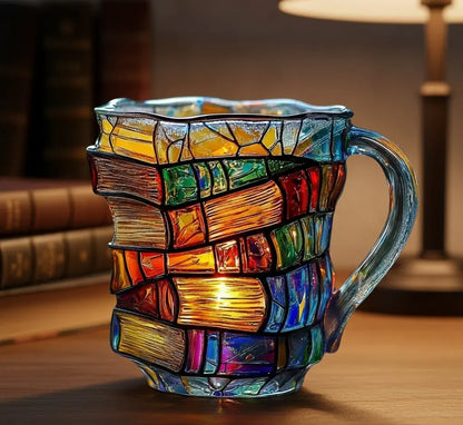 3D Book-Shaped Glass Coffee Mug - Literary Themed Novelty Gift Cup