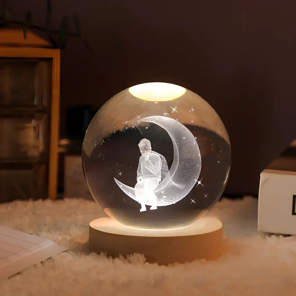 3D Engraved Planet Crystal Ball LED Desk Night Light