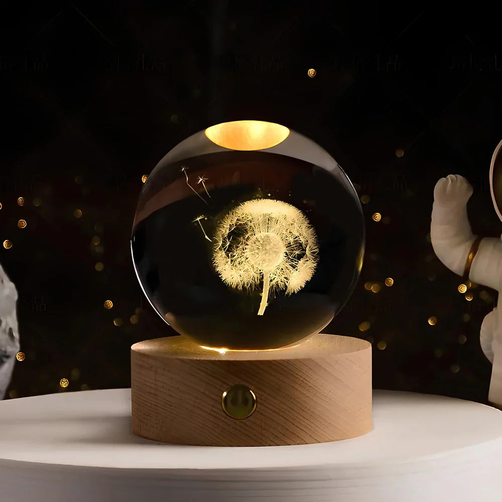 3D Engraved Planet Crystal Ball LED Desk Night Light