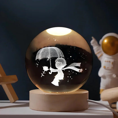 3D Engraved Planet Crystal Ball LED Desk Night Light