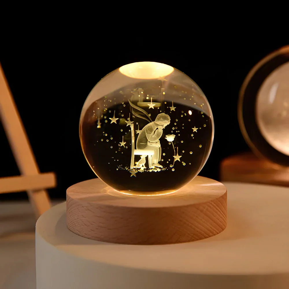 3D Engraved Planet Crystal Ball LED Desk Night Light