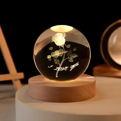 3D Engraved Planet Crystal Ball LED Desk Night Light