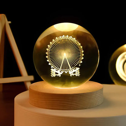 3D Engraved Planet Crystal Ball LED Desk Night Light