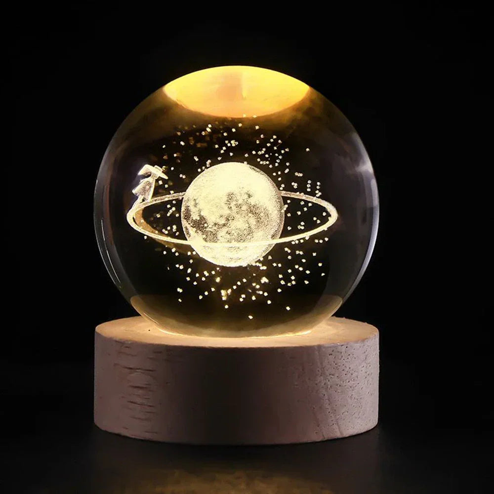 3D Engraved Planet Crystal Ball LED Desk Night Light