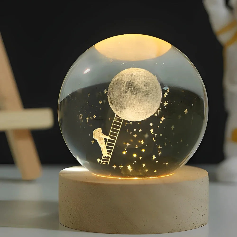 3D Engraved Planet Crystal Ball LED Desk Night Light