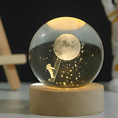 3D Engraved Planet Crystal Ball LED Desk Night Light