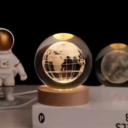 3D Engraved Planet Crystal Ball LED Desk Night Light