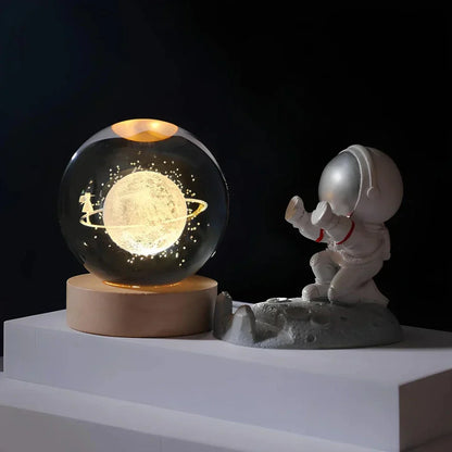 3D Engraved Planet Crystal Ball LED Desk Night Light