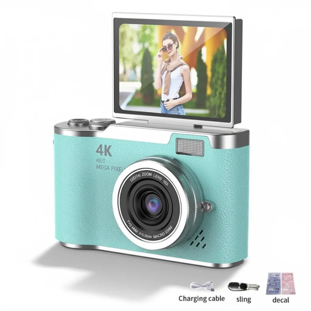 4K Digital Camera with Flip Screen, 48MP Resolution, 8X Zoom, Compact Photo & Video Recorder