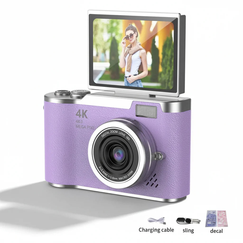 4K Digital Camera with Flip Screen, 48MP Resolution, 8X Zoom, Compact Photo & Video Recorder