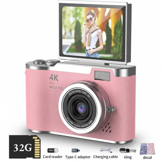 4K Digital Camera with Flip Screen, 48MP Resolution, 8X Zoom, Compact Photo & Video Recorder
