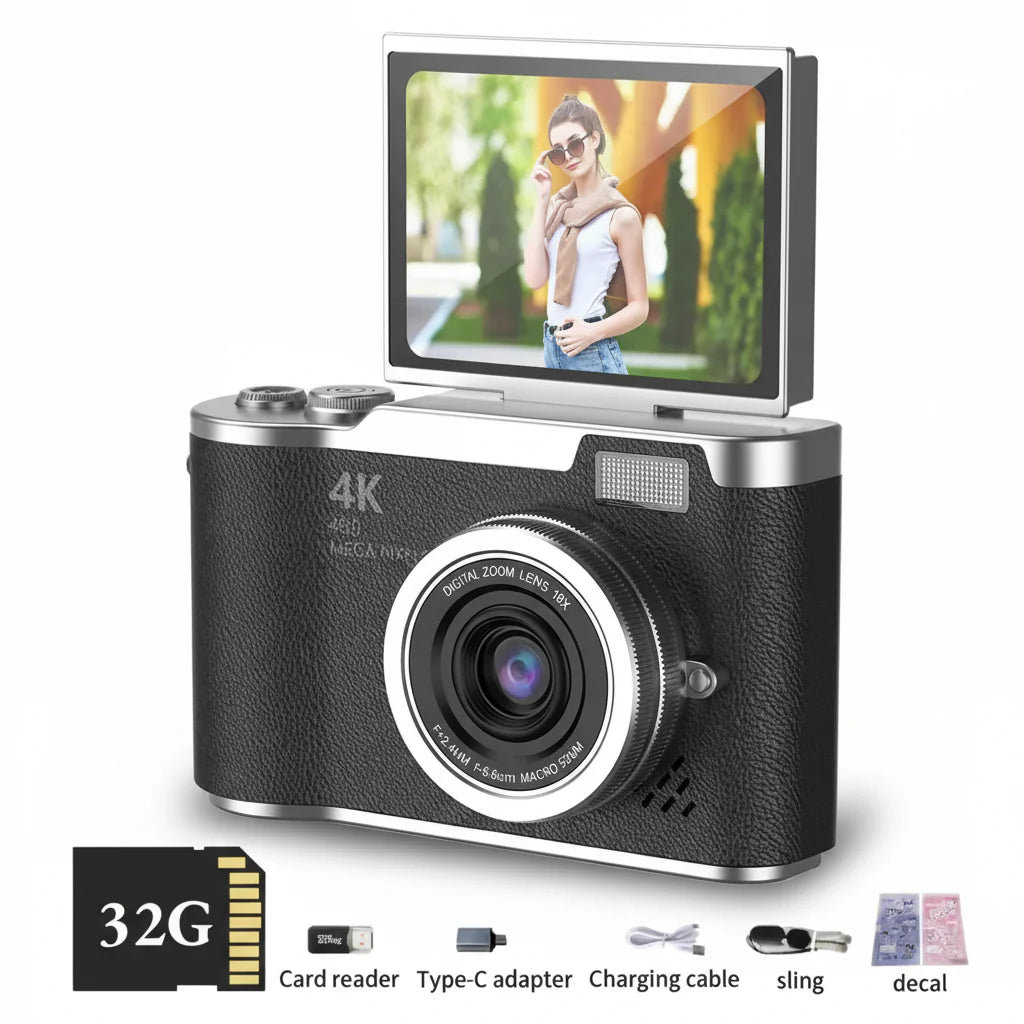 4K Digital Camera with Flip Screen, 48MP Resolution, 8X Zoom, Compact Photo & Video Recorder