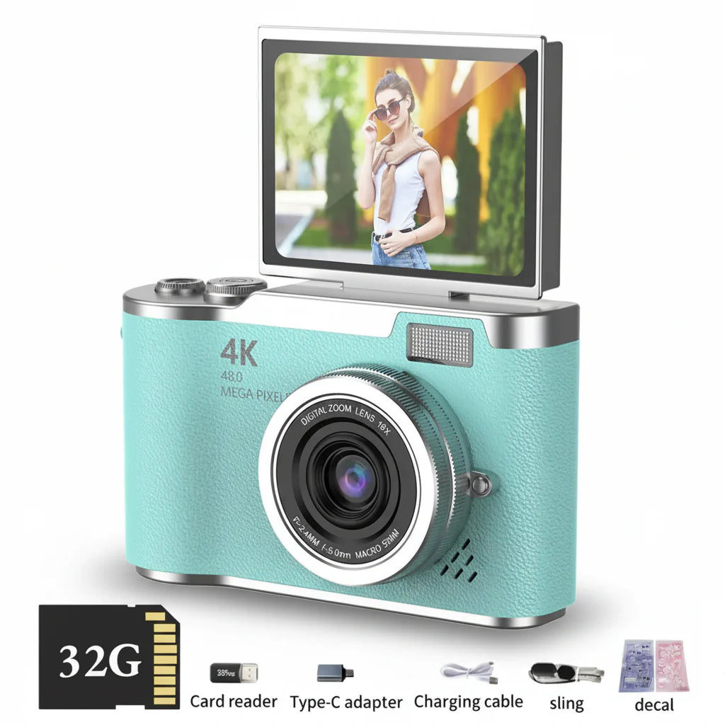 4K Digital Camera with Flip Screen, 48MP Resolution, 8X Zoom, Compact Photo & Video Recorder
