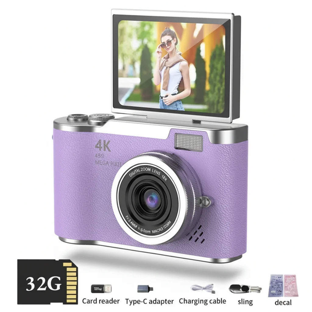 4K Digital Camera with Flip Screen, 48MP Resolution, 8X Zoom, Compact Photo & Video Recorder