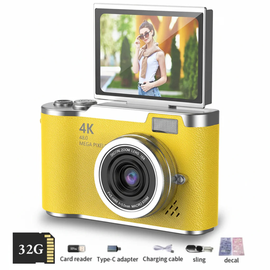 4K Digital Camera with Flip Screen, 48MP Resolution, 8X Zoom, Compact Photo & Video Recorder