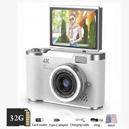 4K Digital Camera with Flip Screen, 48MP Resolution, 8X Zoom, Compact Photo & Video Recorder