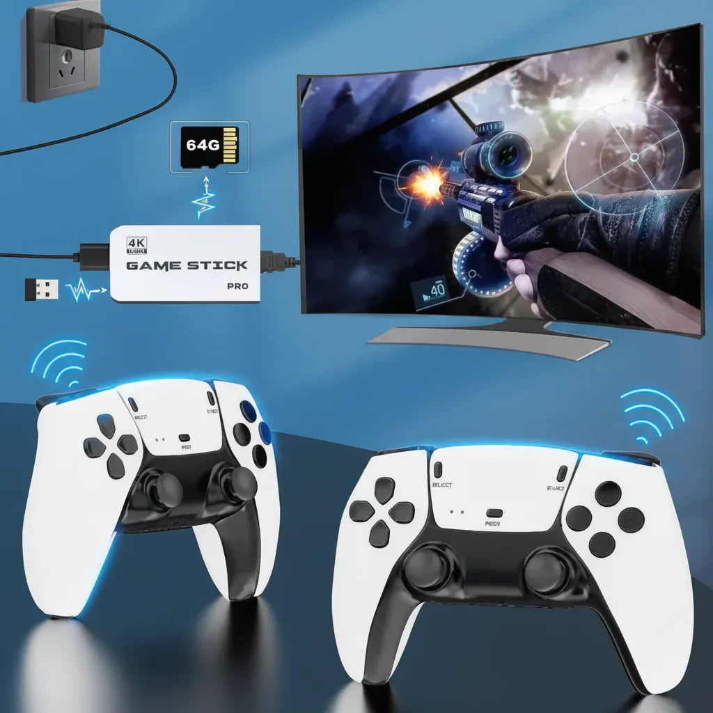 4K Retro Wireless Gaming Console Stick with Controllers