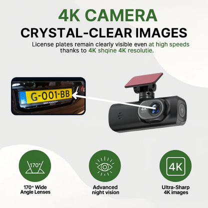 4K Ultra HD WiFi Dash Camera with GPS and Night Vision for Vehicles