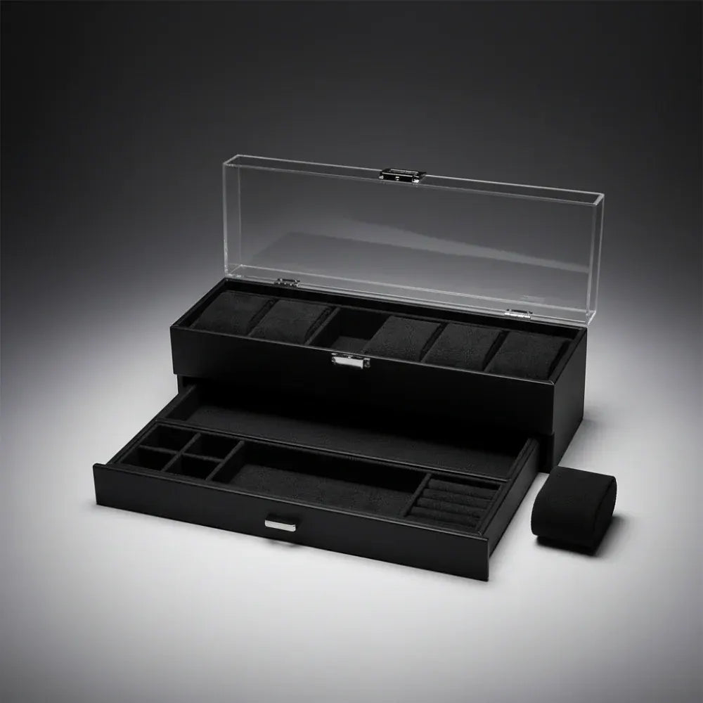 6-Slot Watch Organizer Storage Box with Drawer - Mother's Day Gift Case