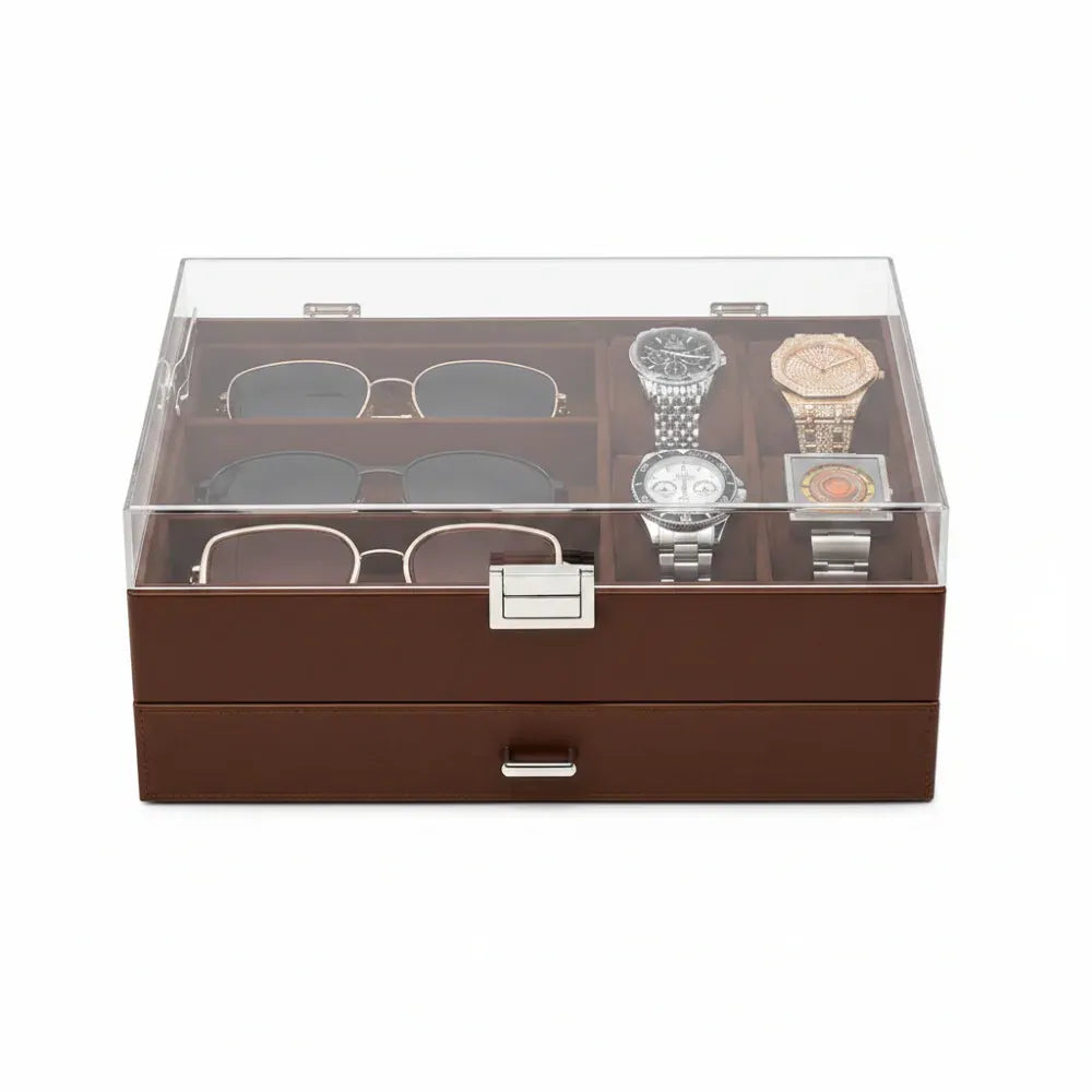 6-Slot Watch Organizer Storage Box with Drawer - Mother's Day Gift Case