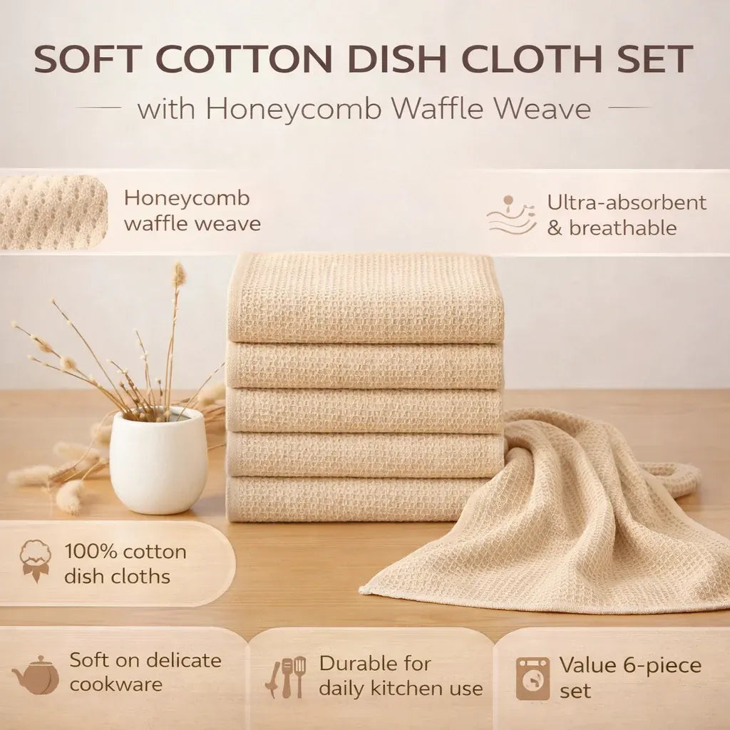 Absorbent Honeycomb Waffle Weave Cotton Dish Cloth Set