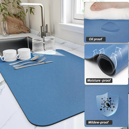 Absorbent Kitchen Counter Drying Mat for Dishes