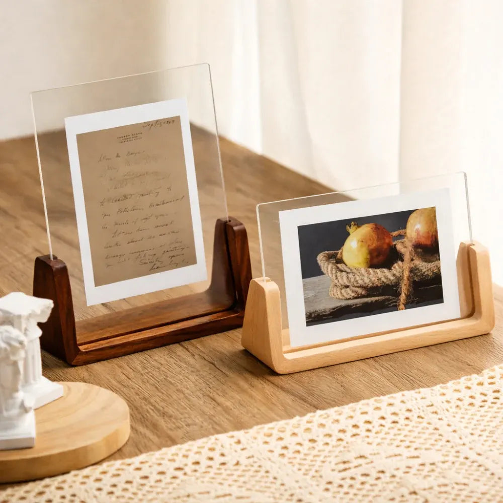 Acrylic Photo Frame with Solid Wood Tabletop Display Stand
