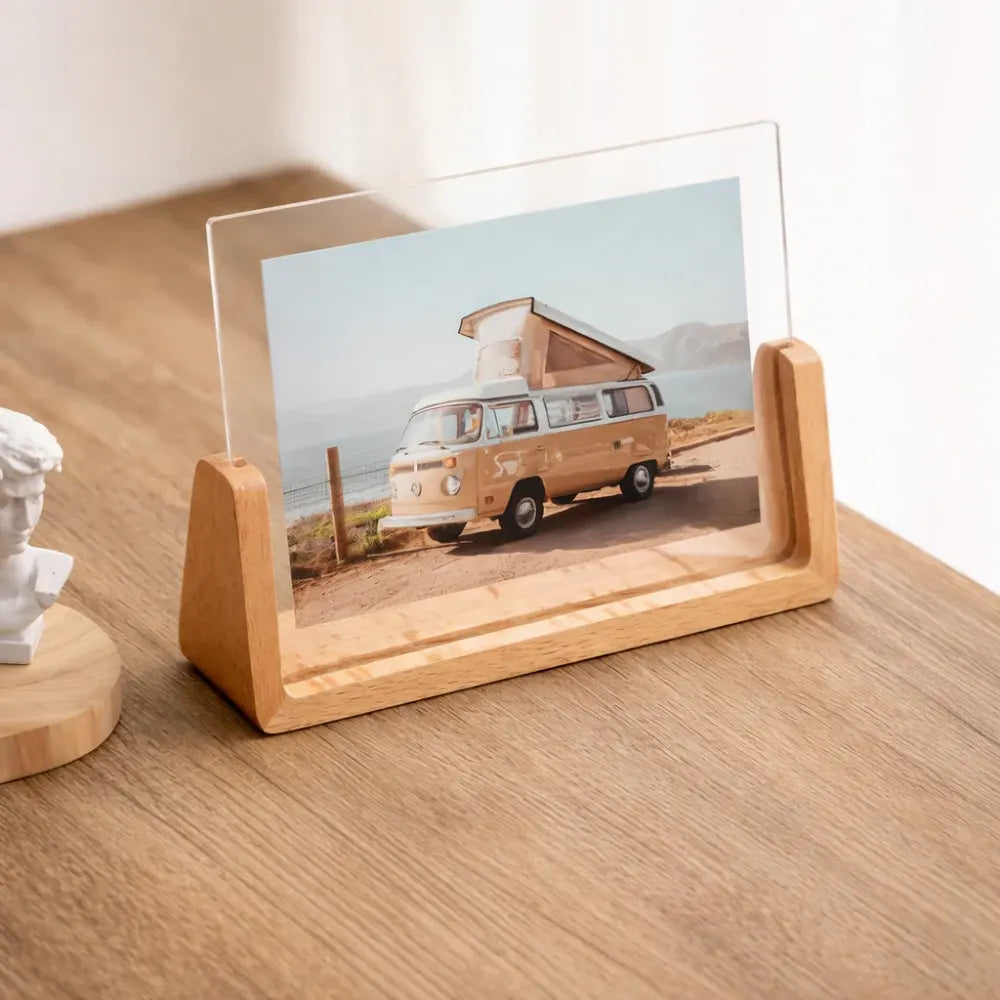 Acrylic Photo Frame with Solid Wood Tabletop Display Stand
