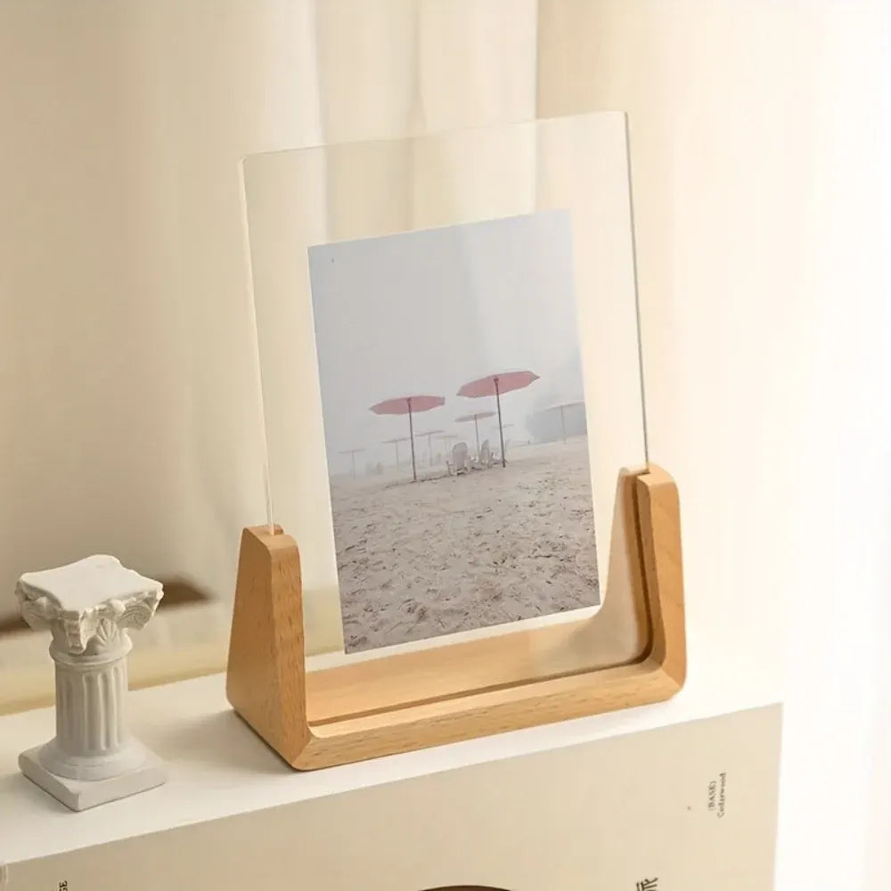 Acrylic Photo Frame with Solid Wood Tabletop Display Stand
