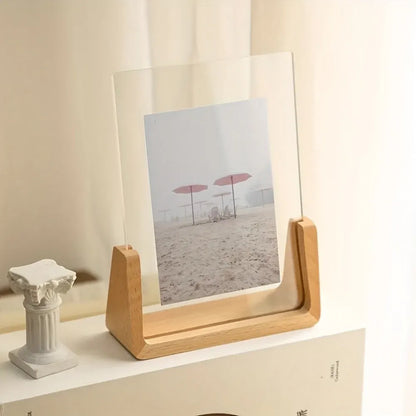 Acrylic Photo Frame with Solid Wood Tabletop Display Stand