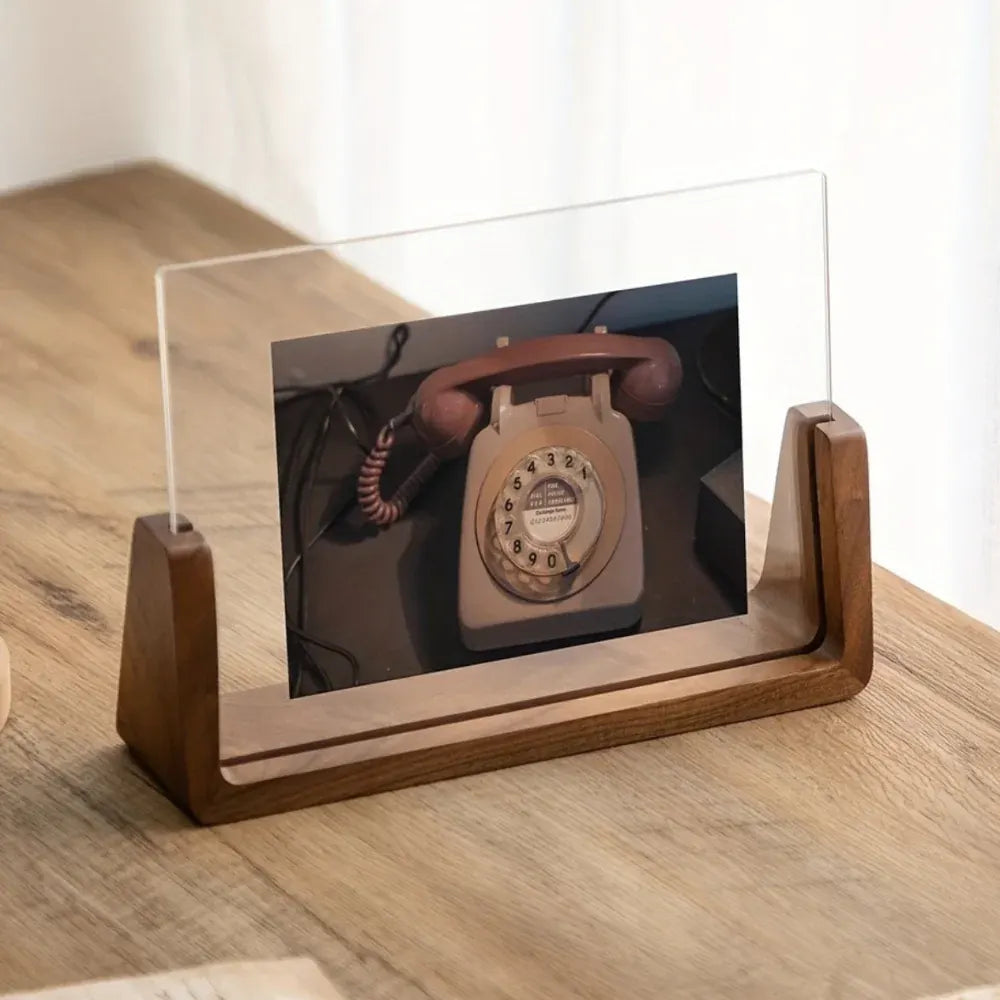 Acrylic Photo Frame with Solid Wood Tabletop Display Stand