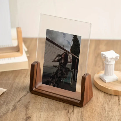Acrylic Photo Frame with Solid Wood Tabletop Display Stand