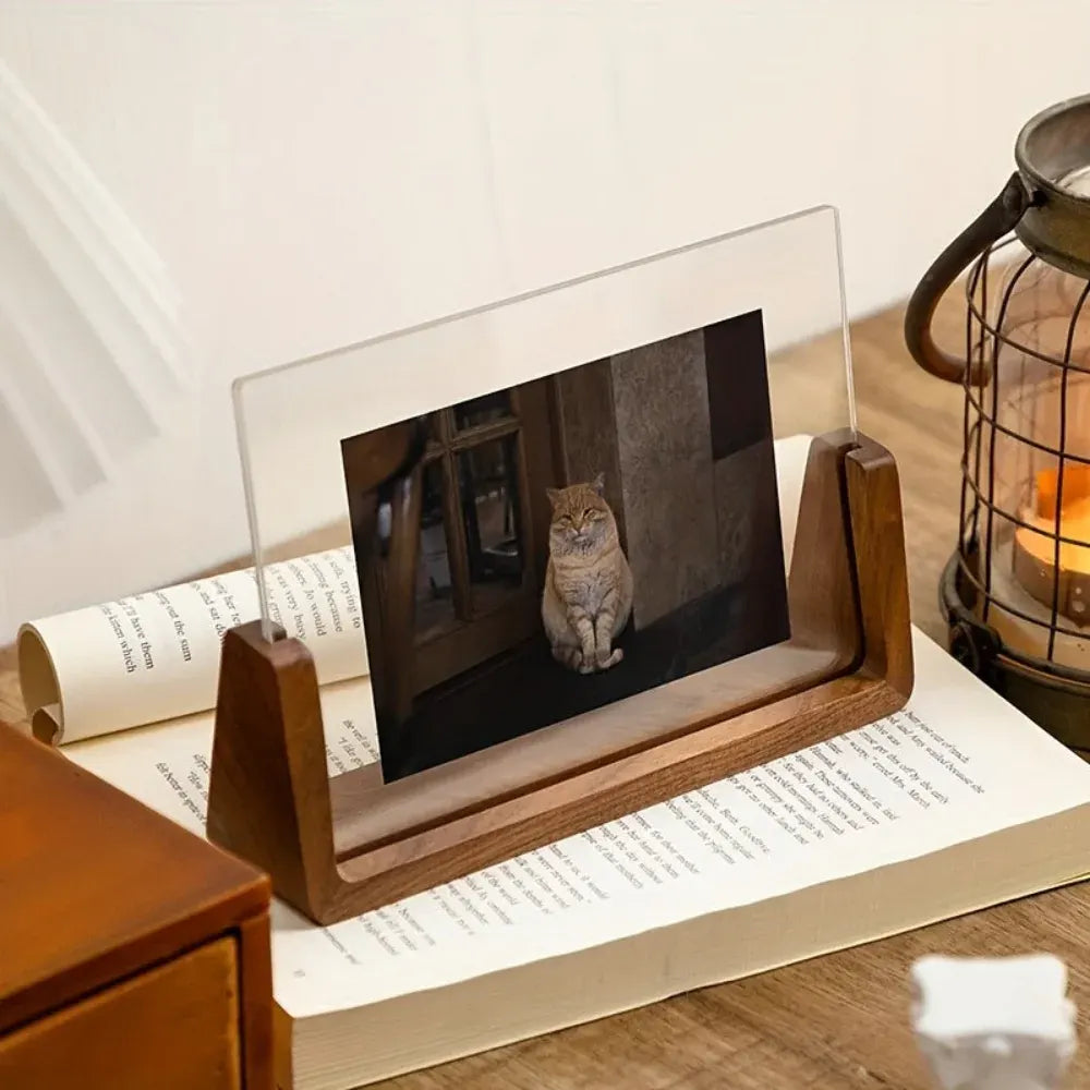 Acrylic Photo Frame with Solid Wood Tabletop Display Stand