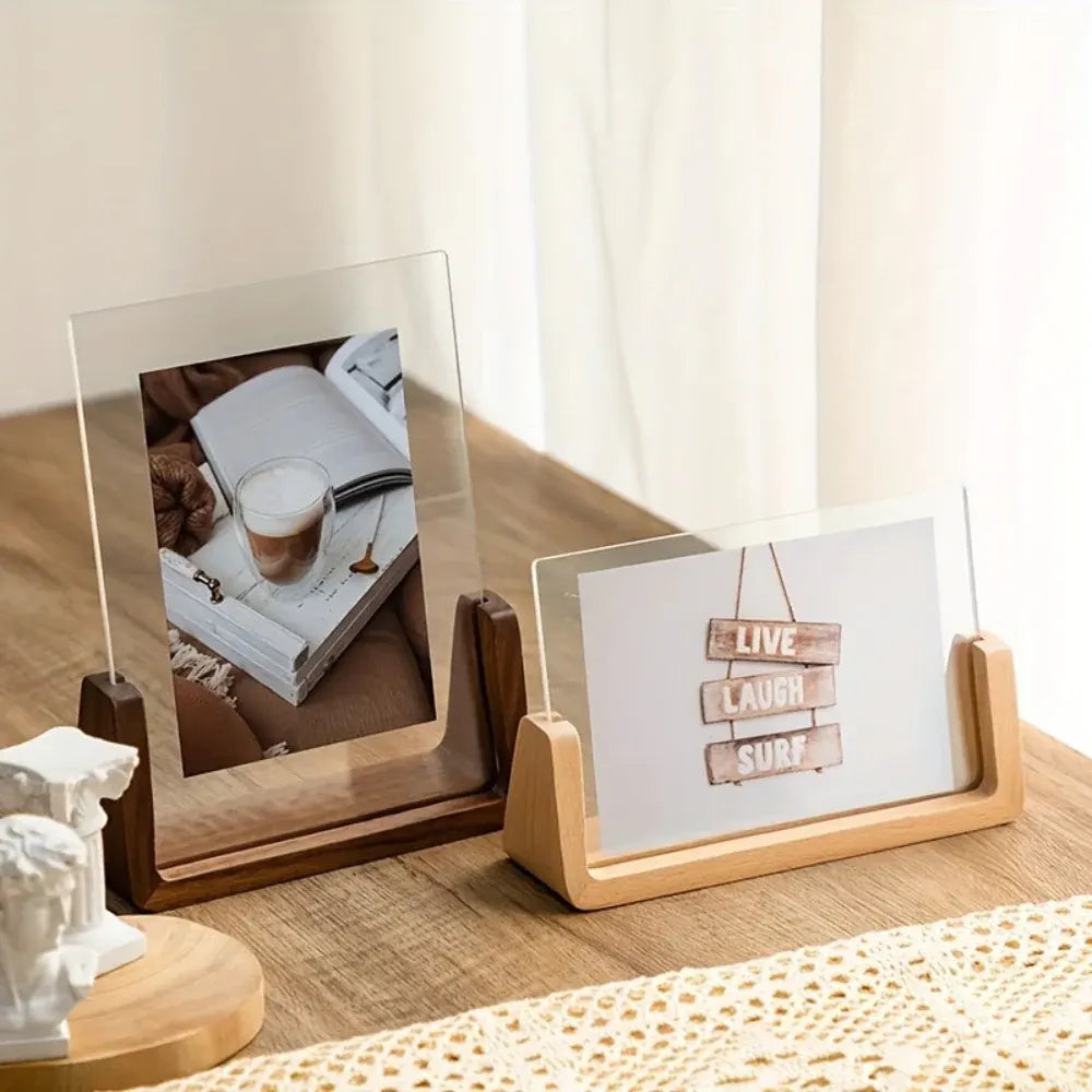 Acrylic Photo Frame with Solid Wood Tabletop Display Stand