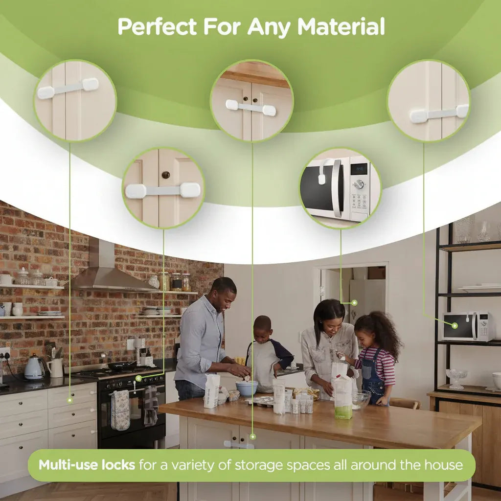Adhesive Baby Proofing Strap Locks for Cabinet Doors and Drawers