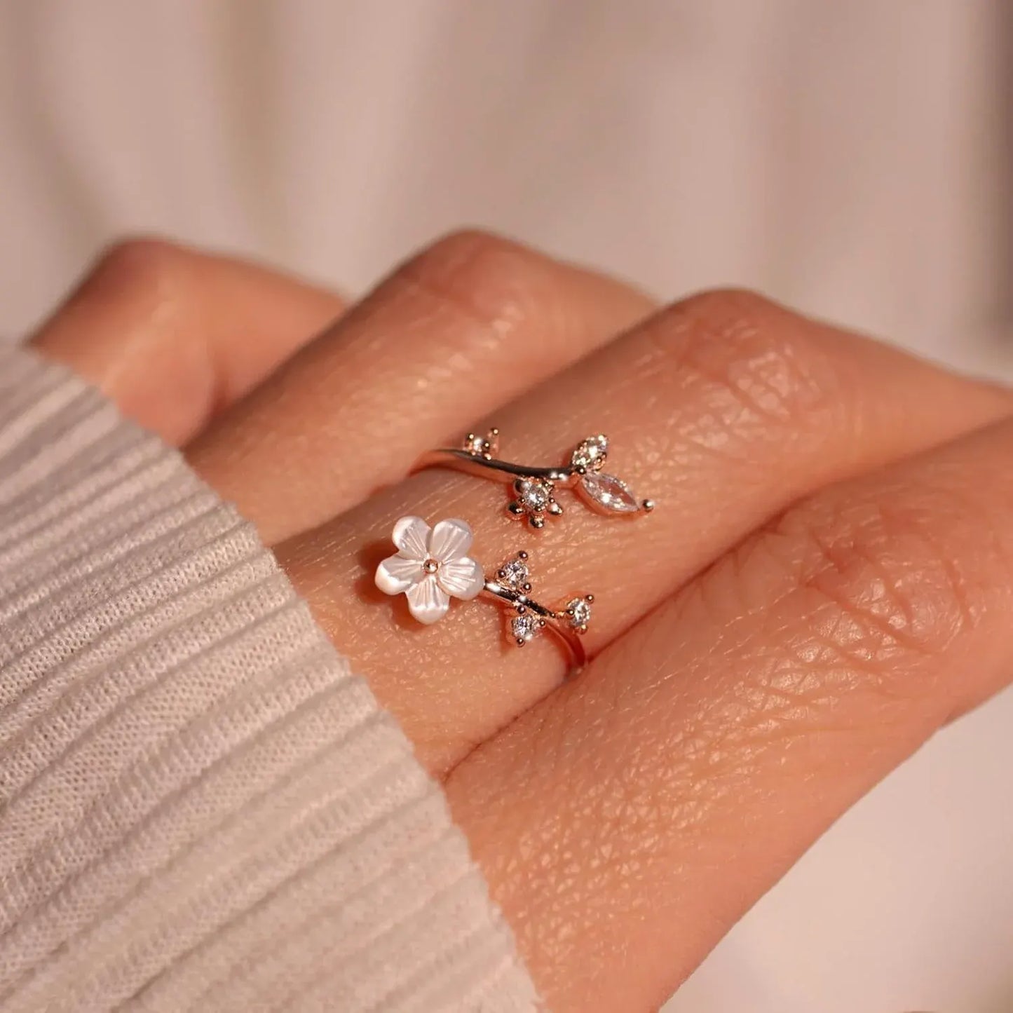 Adjustable Birthstone Flower Ring with Cubic Zirconia - Mother's Day Gift