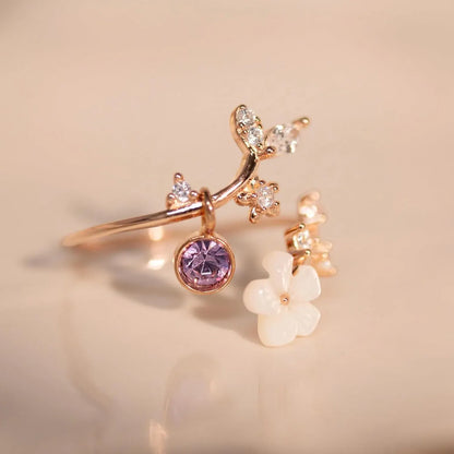 Adjustable Birthstone Flower Ring with Cubic Zirconia - Mother's Day Gift