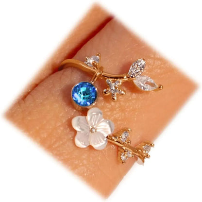 Adjustable Birthstone Flower Ring with Cubic Zirconia - Mother's Day Gift