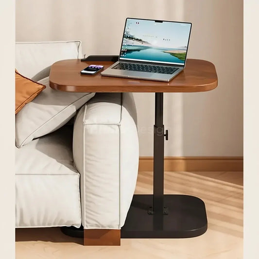 Adjustable C-Shaped Sofa Side Table with Walnut Finish for Laptop Use