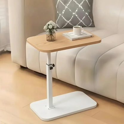 Adjustable C-Shaped Sofa Side Table with Walnut Finish for Laptop Use